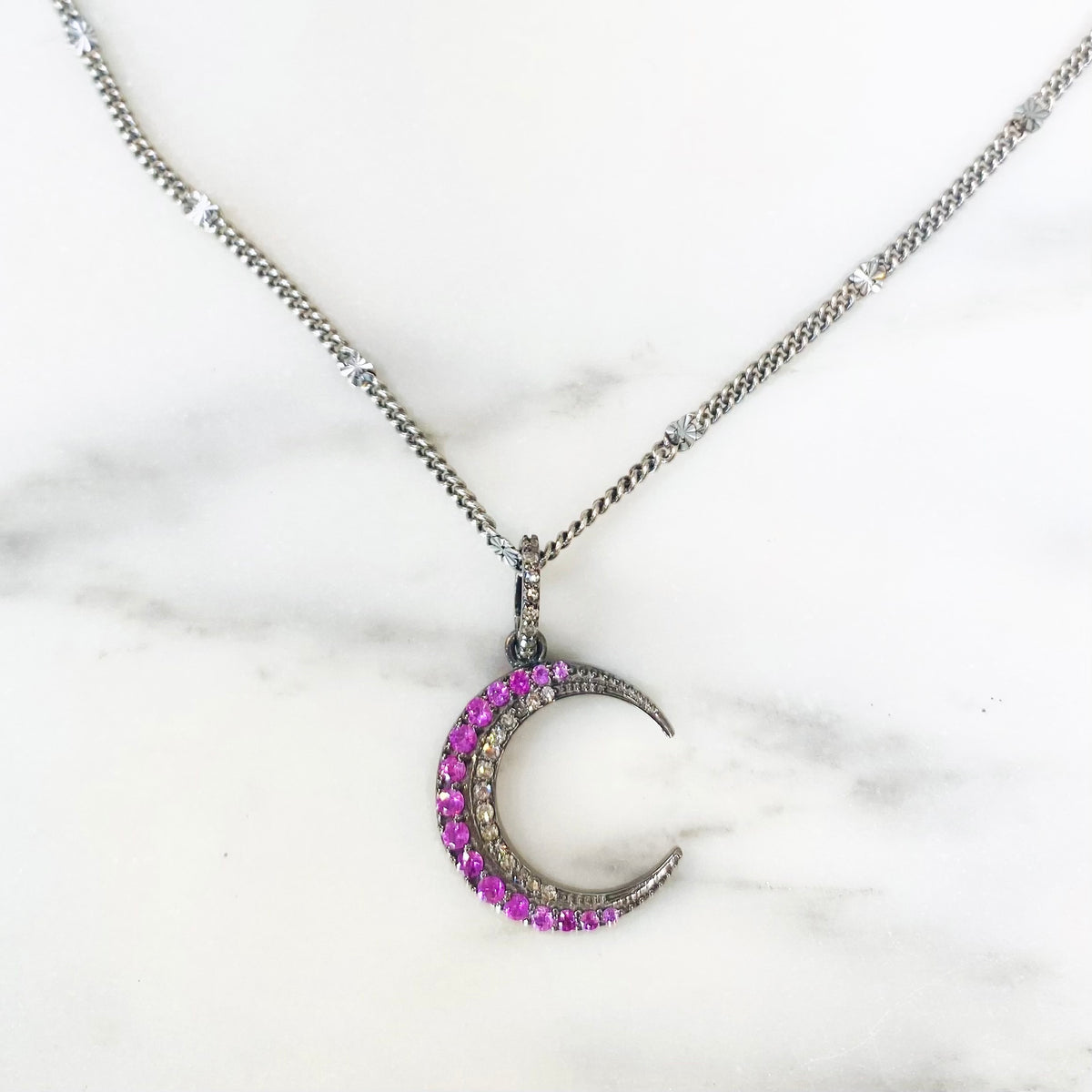 Sapphire crescent 2025 moon necklace