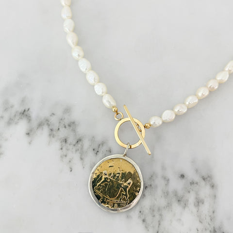 Pearl + Gold Coin Necklace